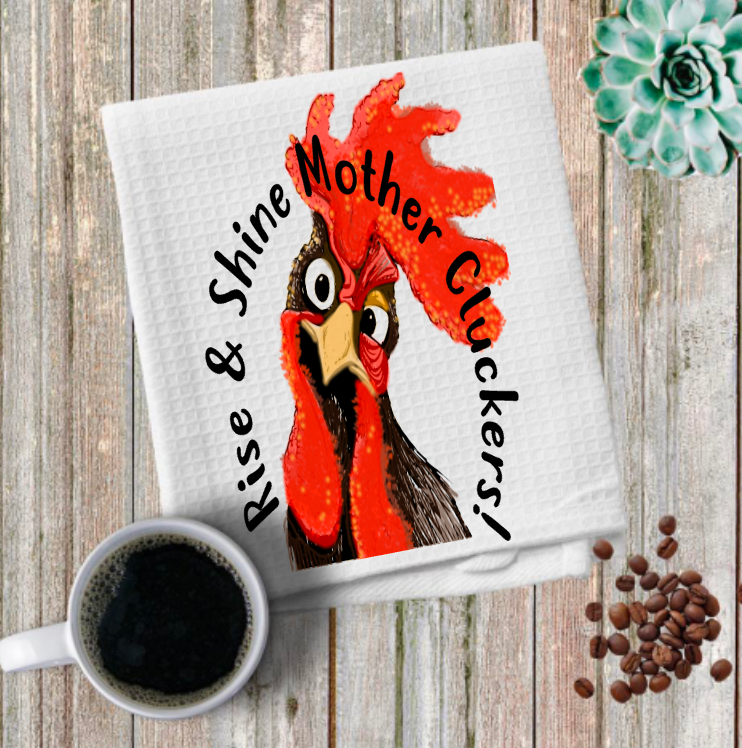 Oh Cluck No! Chicken and Rooster Themed Microfiber Kitchen Towel