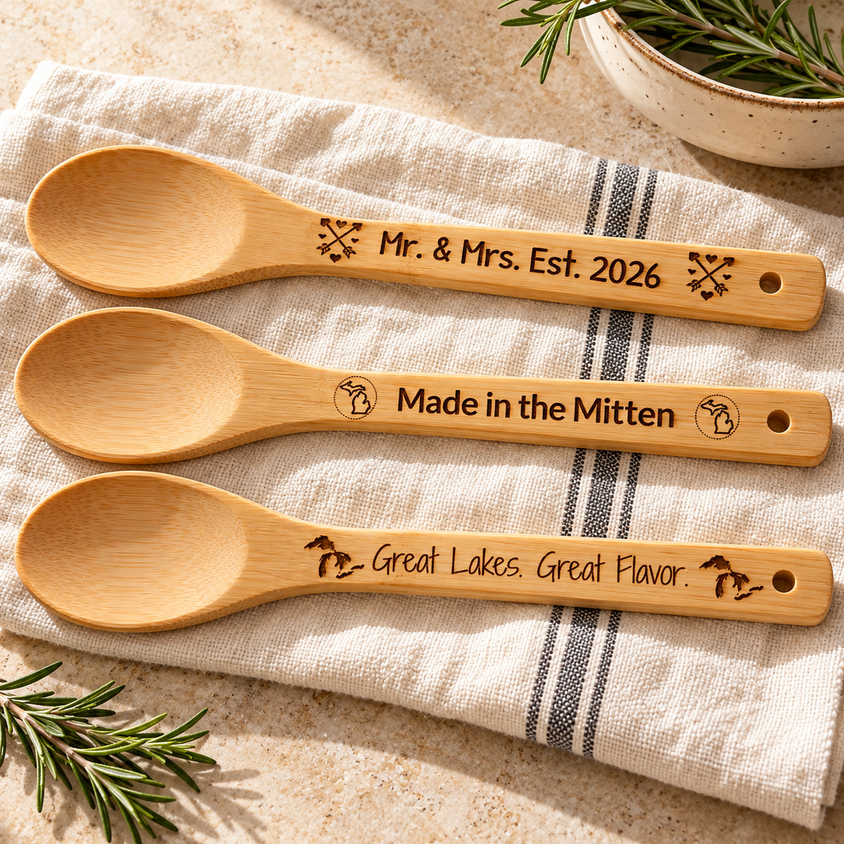Michigan Themed Engraved Wooden Spoon - Michigan roots, homemade goodness.