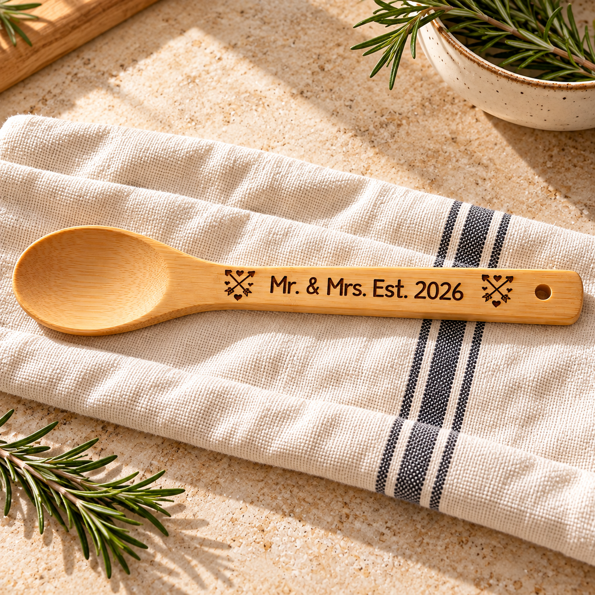 Mr. and Mrs. 2026 Engraved Wooden Spoon