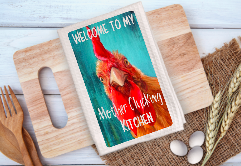 Oh Cluck No! Chicken and Rooster Themed Microfiber Kitchen Towel