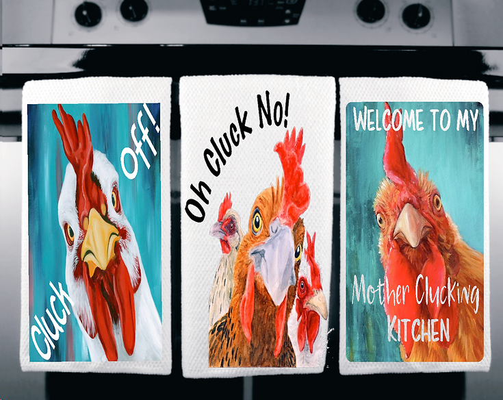 Oh Cluck No! Chicken and Rooster Themed Microfiber Kitchen Towel